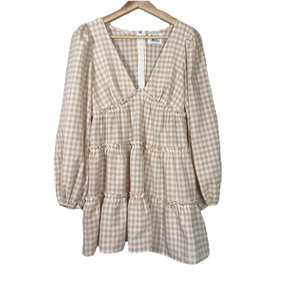 Princess Polly Ainslie MINI DRESS White Beige Gingham Size 2 Tomato Girl Summer - Picture 2 of 12